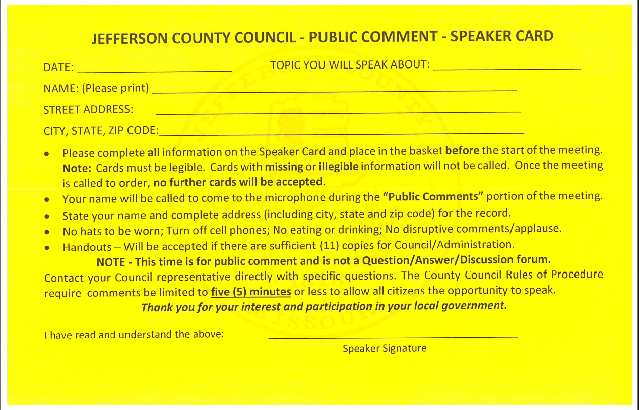 Public Comment Card
